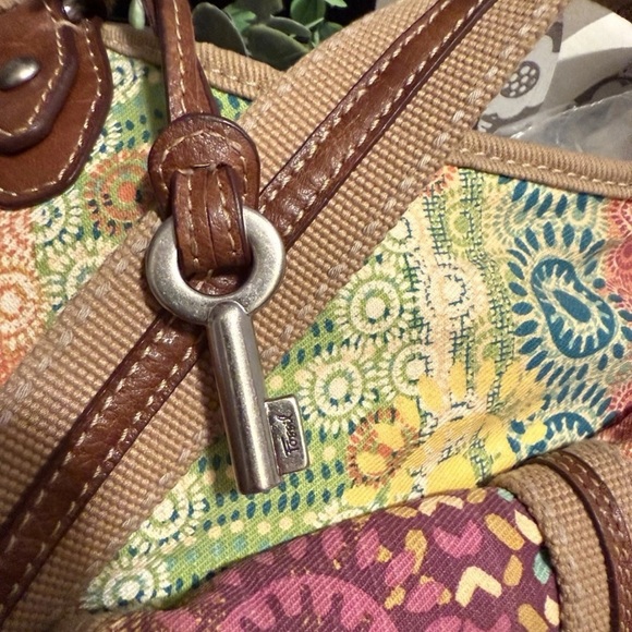 Vintage Fossil Paisley Floral Crossbody Bag Purse Canvas Messenger Hippie Boho - Picture 2 of 8